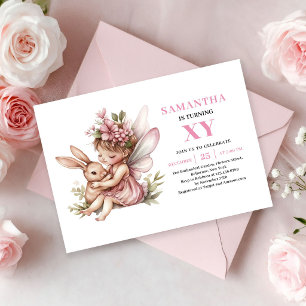 Toverachtige Fee Meisje Verjaardag Roze Bloemen Ui Kaart