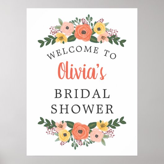 Toverachtige Roze Koraal Bloemige Bruidsdouche Wel Poster (Voorkant)