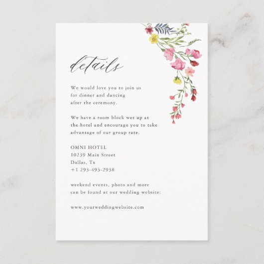 Toverachtige Tuin Bloemrijke Elegante Trouwdetails Informatiekaartje (Voorkant)