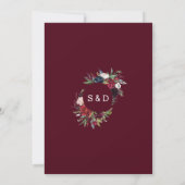 Toverachtige Tuin Burgundy Blauwe Bloemen Bruiloft Kaart (Achterkant)