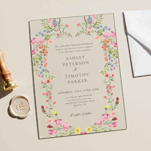 Toverachtige Tuin Wilde Bloem Klassieke Trouw  Acryl Uitnodigingen