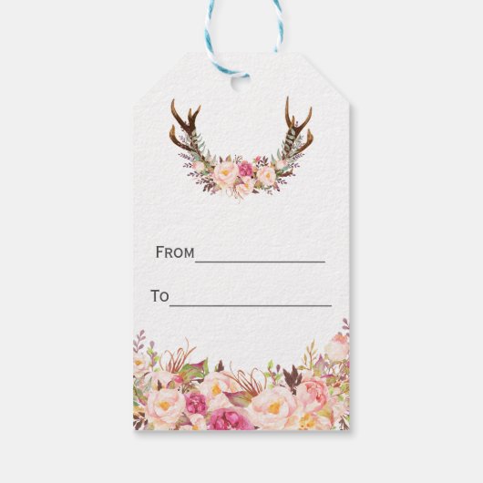 Toverachtige waterverf roze blos bloemengewei met  cadeaulabel (Achterkant)