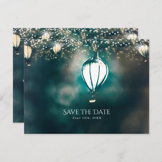 Toverachtige zomerlampjes Opslaan datum Aankondigingskaart (Voorkant / Achterkant)