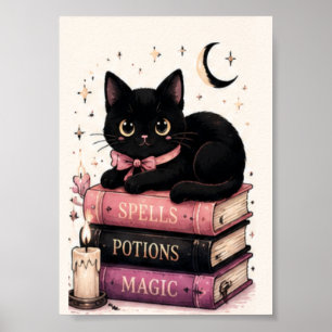Toverboeken Hekserige Zwarte Kat Poster