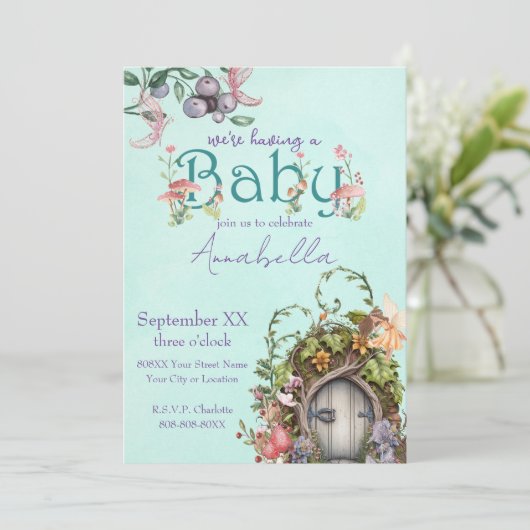 Toverbos Sprookjestuin Deur Baby Shower Kaart (Staand voorkant)