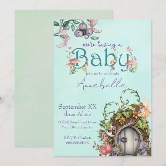 Toverbos Sprookjestuin Deur Baby Shower Kaart (Voorkant / Achterkant)