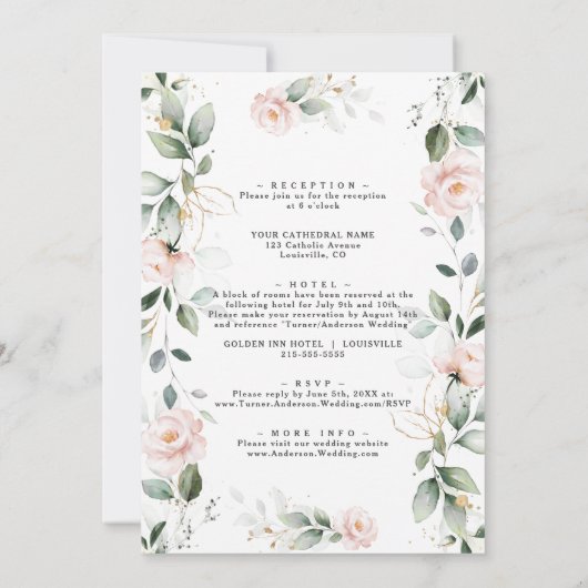 Toverende Blush Bloemen Gouden Bladeren Alles in E Kaart (Achterkant)