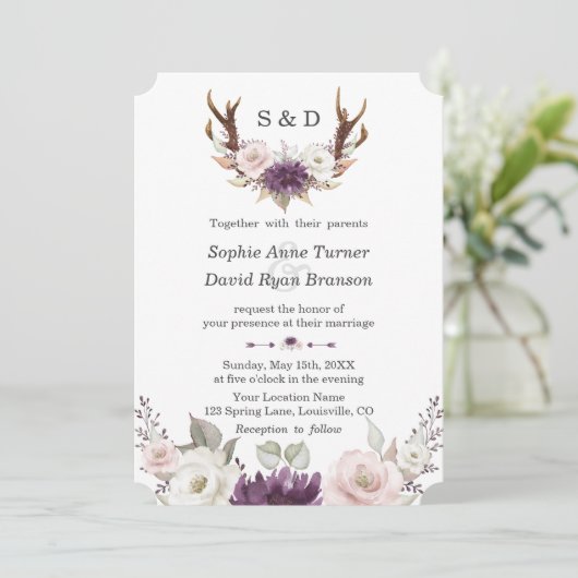 Toverende lavendel roze bloemengewei hertengewei b kaart (Staand voorkant)