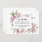 Toverende Roze Magnolia Bloemen Bruiloft Calligraf Save The Date (Voorkant / Achterkant)