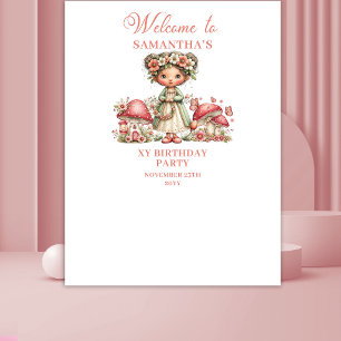 Toverfee Roze Bloemen Verjaardagsbanner Wandkleed