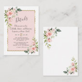 Toverfijne waterverf roze bloemen gouden bruiloft  informatiekaartje (Voorkant / Achterkant)