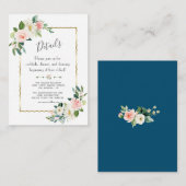 Toverfijne waterverf roze bloemen gouden trouwdeta informatiekaartje (Voorkant / Achterkant)
