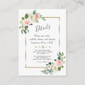 Toverfijne waterverf roze bloemen gouden trouwdeta informatiekaartje (Voorkant)