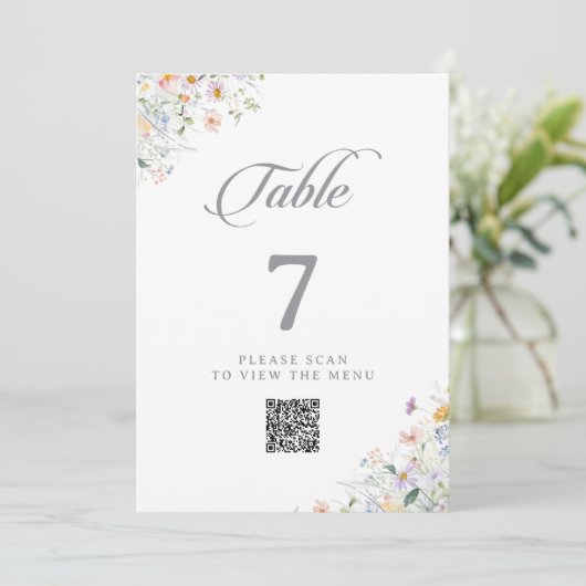 Tovergeefde Tuin Wilde Bloem QR Code Tafel Nummers Kaart (Staand voorkant)