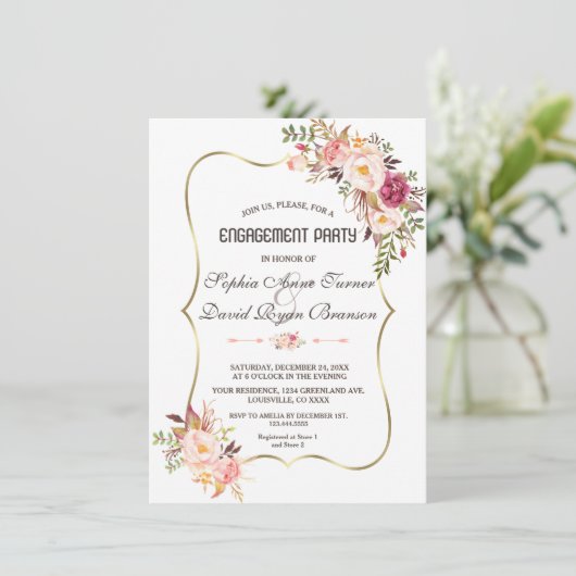 Tovergoud Blush Roze Bloem Verlovingsfeest Kaart (Staand voorkant)