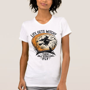 Toverheksen T-shirt Retro Halloween Vliegende Heks