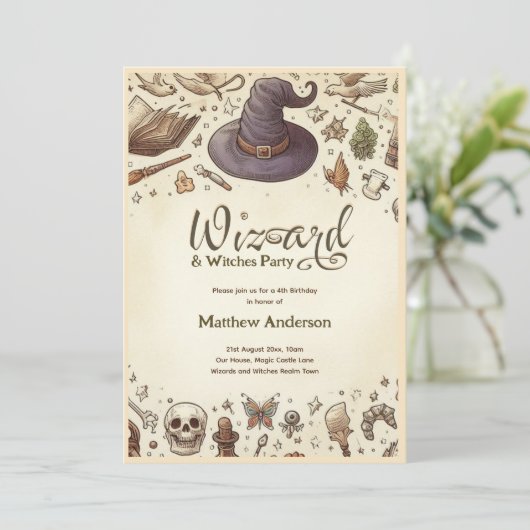 Toverheksfeestje Magische Toverstokken Hoge Haten Kaart (Staand voorkant)