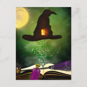 Toverhoed & Magisch Spreukenboek Whimsical Hallowe Briefkaart