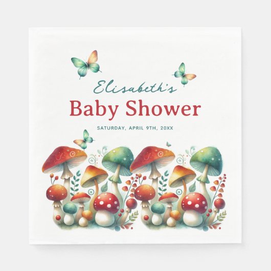 Toverige bos paddenstoel baby shower servet (Voorkant)