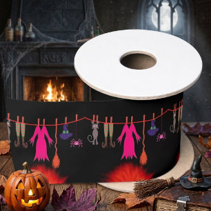 Toverige Heksenwaslijn Halloween Grafische Kunst Satijnen Lint