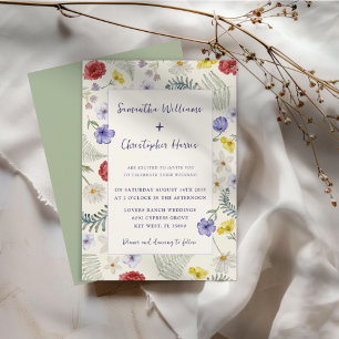 Toverige Waterverf Wilde Bloemen Bruiloft Kaart