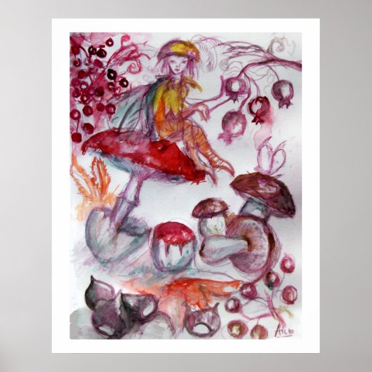 TOVERKONIJN VAN PADDENSTOELEN Witte Rode Bloemrijk Poster (Voorkant)