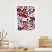 TOVERKONIJN VAN PADDENSTOELEN Witte Rode Bloemrijk Poster (Keuken)