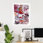 TOVERKONIJN VAN PADDENSTOELEN Witte Rode Bloemrijk Poster (Thuiskantoor)