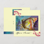 TOVERLAAG VLINDER MET RODE BLOEMENKRULLEN ,blauwe  Kaart (Voorkant / Achterkant)