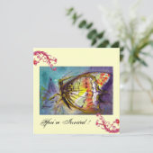 TOVERLAAG VLINDER MET RODE BLOEMENKRULLEN ,blauwe  Kaart (Staand voorkant)