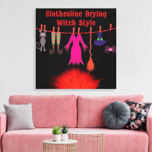 Toverlaarheks Wasmachine Halloween Grafische Kunst Canvas Afdruk