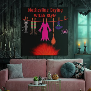 Toverlaarheks Wasmachine Halloween Grafische Kunst Canvas Afdruk