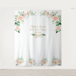Toverlaat Roze Bloemen Bruiloft Foto Booth Prop Wandkleed
