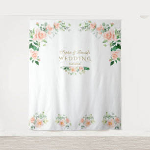 Toverlaat Roze Bloemen Bruiloft Foto Booth Prop Wandkleed