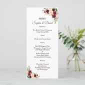 Toverlaatse Burgundy Rode Marsala Bloem Bruiloftsm Menu (Staand voorkant)