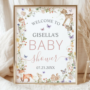 Toverlante Bosdieren Wilde Bloem Baby Shower  Poster