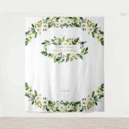 Toverlappende witte bloemen bruiloftsshower fotoho wandkleed
