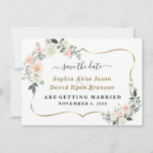 Toverliefde Blush Witte Bloemen Bruiloft Calligraf Save The Date (Voorkant)