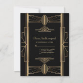 Toverschitterende Roaring 20's Goud Zwart Art Deco RSVP Kaartje (Voorkant)
