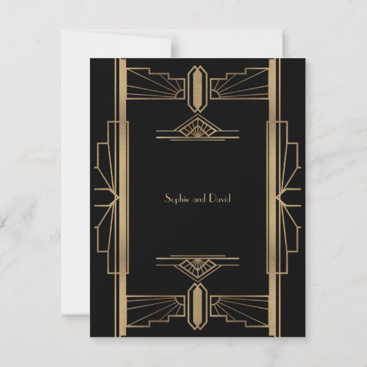 Toverschitterende Roaring 20's Goud Zwart Art Deco RSVP Kaartje (Achterkant)