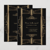 Toverschitterende Roaring 20's Goud Zwart Art Deco RSVP Kaartje (Voorkant / Achterkant)
