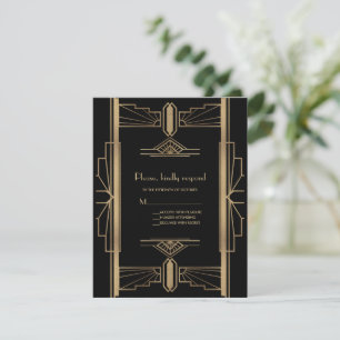 Toverschitterende Roaring 20's Goud Zwart Art Deco RSVP Kaartje