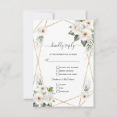 Toverschone Witte Bloemen Roze Gouden Bruiloft  RSVP Kaartje (Voorkant)