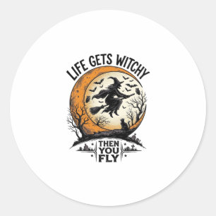 Tovershirt uit het verleden Retro Halloween Vliege Ronde Sticker