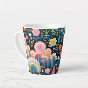 Toversier Regenboogtuin Bloemige Fantasie Patroon Latte Mok