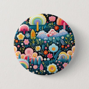 Toversier Regenboogtuin Bloemige Fantasie Patroon Ronde Button 5,7 Cm