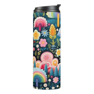 Toversier Regenboogtuin Bloemige Fantasie Patroon Thermosbeker