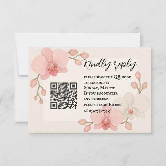 Toversierde Orchidee QR Code RSVP Kaart (Voorkant)
