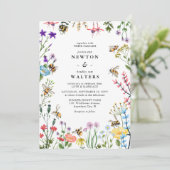 Toversierige Wilde Bloementuin Zomer Boho Bruiloft Kaart (Staand voorkant)