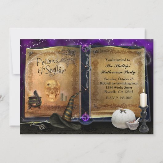 TOVERSPELLENBOEK Halloween Heks Uitnodiging #2 (Voorkant)